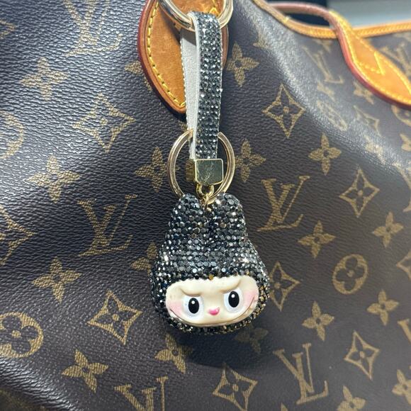 labubu Accessories - Labubu Sparkle Pave Keychain Charm Black Crystal Bag Accessory Cute